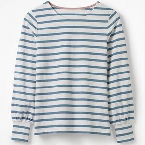 Boden Lena Breton Striped Long Sleeve Tee in White and Dusty Blue 10